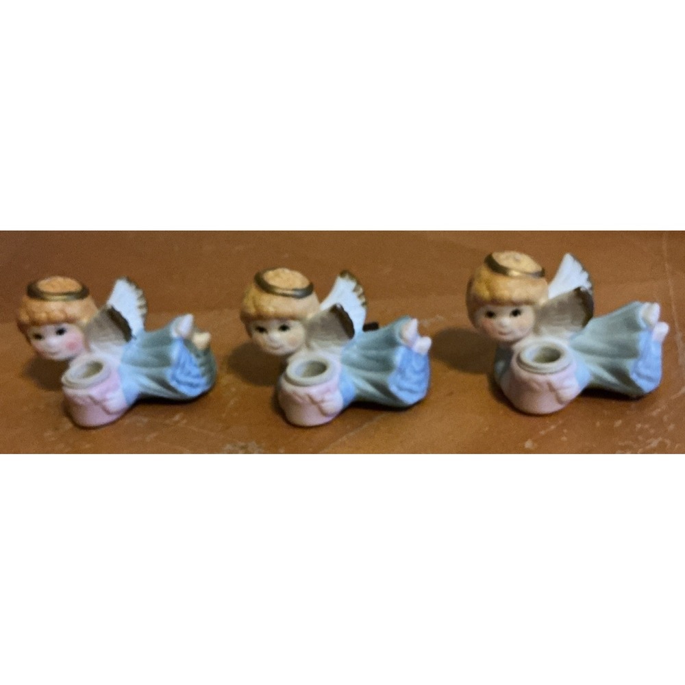 Vtg Set Of 3 Porcelain Bisque Christmas Angels Christmas Tree‎ Light Holders